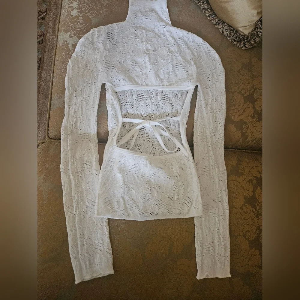 NWOT Out From Under Urban Outfitters See Through Knit Long Sleeve White Top - Picture 2 of 15